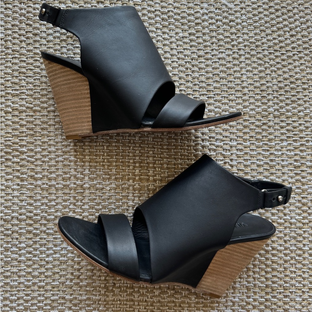 VINCE Karen Black Leather Wedge